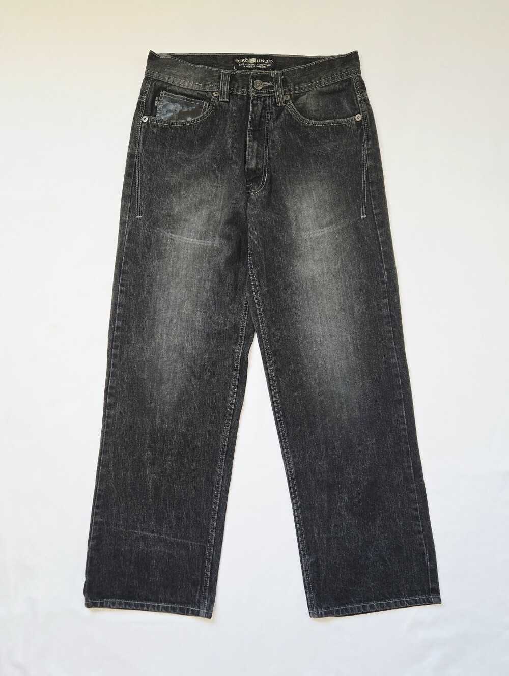 Ecko Unltd Men’s Jeans Size 32 Black Faded Baggy Y2K Skate Denim